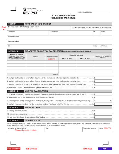 Form REV-793  Printable Pdf