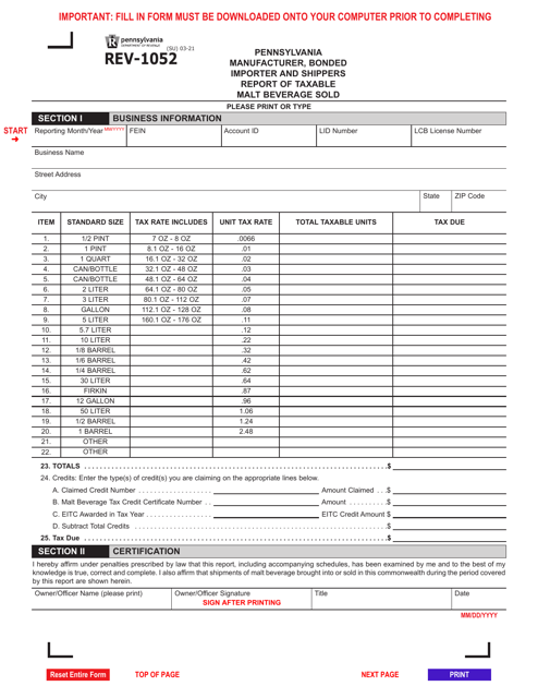 Form REV-1052  Printable Pdf