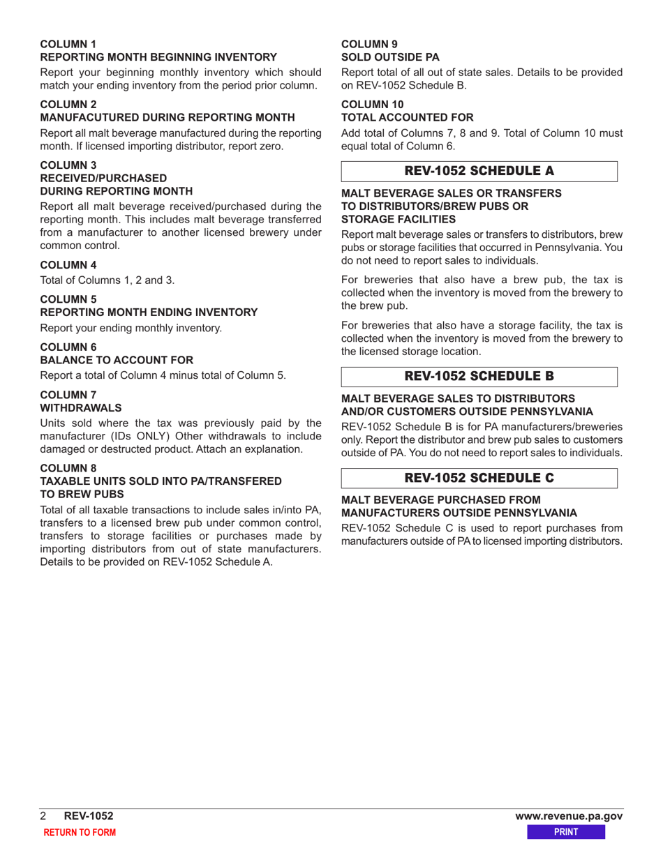 Form REV-1052 Pennsylvania Manufacturer, Bonded Importer and Shippers Report of Taxable Malt Beverage Sold - Pennsylvania, Page 4
