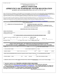 Form H114.600 Application for Apprentice or Temporary Fitter Registration - Pennsylvania