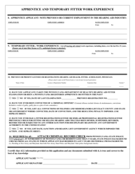 Form H114.600 Application for Apprentice or Temporary Fitter Registration - Pennsylvania, Page 2