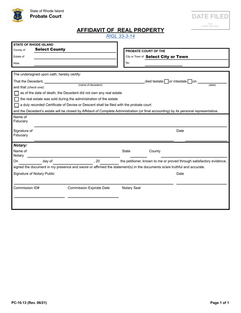 Form PC-10.13 Affidavit of Real Property - Rhode Island