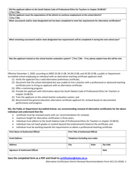 Form AC2 Alternative Certification District Renewal Recommendation - General Education, Cte and Tfa Alternative Certification - South Dakota, Page 2