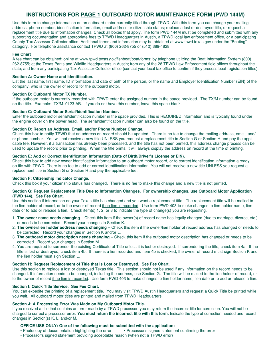 Form PWD144M Outboard Motor Records Maintenance - Texas, Page 4
