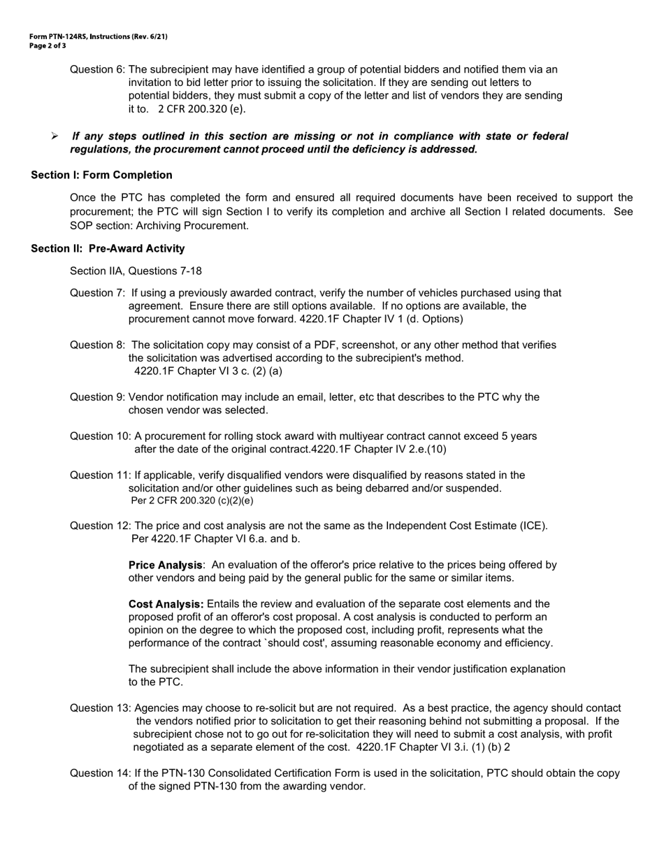 Form PTN-124RS Rolling Stock Procurement Monitoring - Texas, Page 5