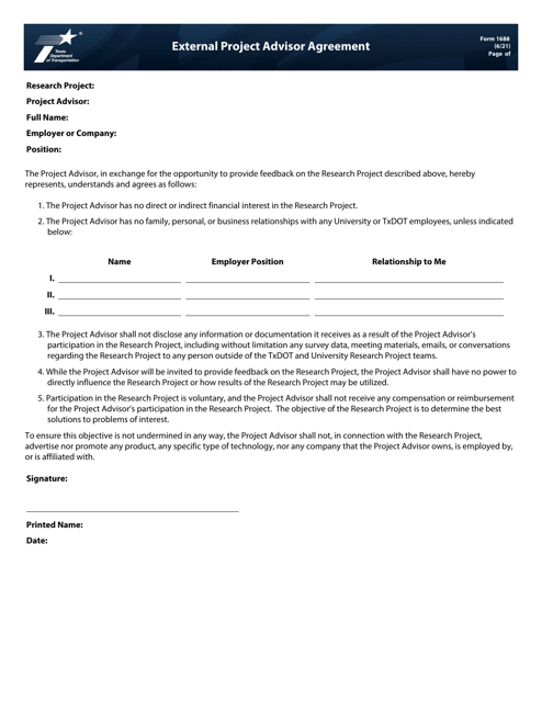 Form 1688 External Project Advisor Agreement - Texas