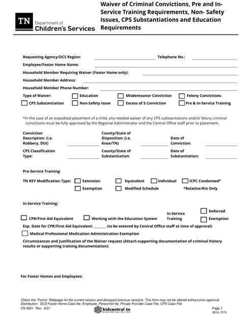 Form CS-0921  Printable Pdf
