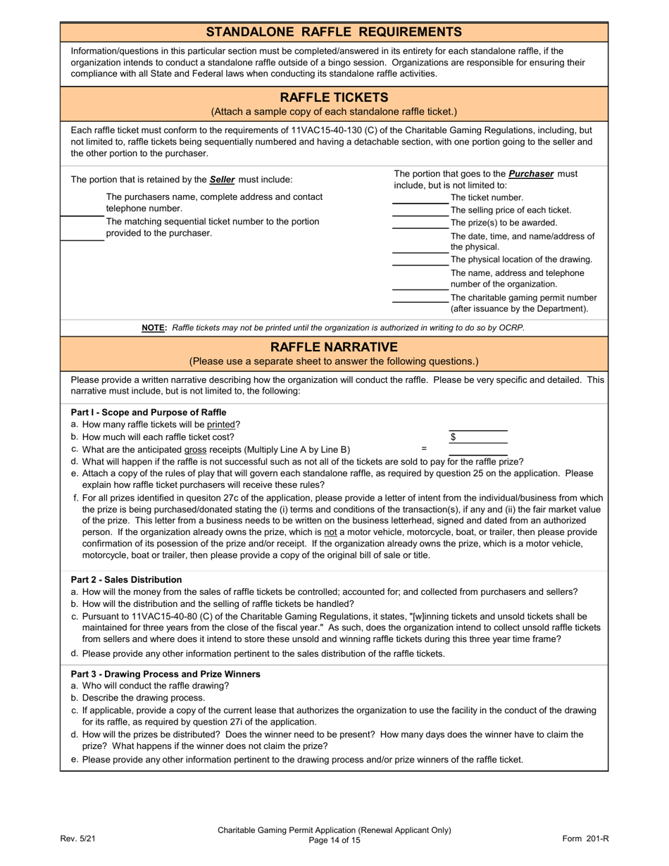 Form 201-R Charitable Gaming Permit Application (Renewal Applicant Only) - Virginia, Page 14