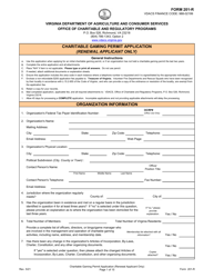 Form 201-R Charitable Gaming Permit Application (Renewal Applicant Only) - Virginia