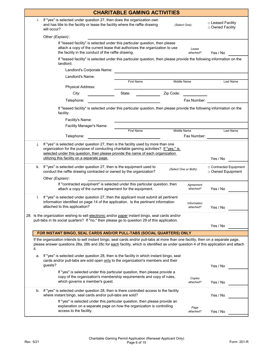 Form 201-R Charitable Gaming Permit Application (Renewal Applicant Only) - Virginia, Page 6