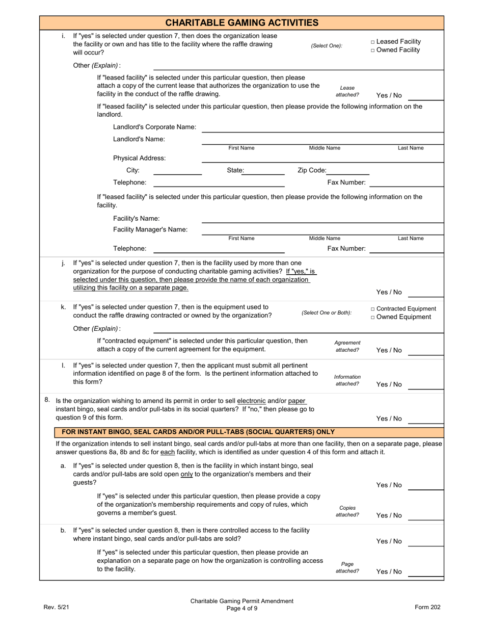 Form 202 Charitable Gaming Permit Amendment - Virginia, Page 4