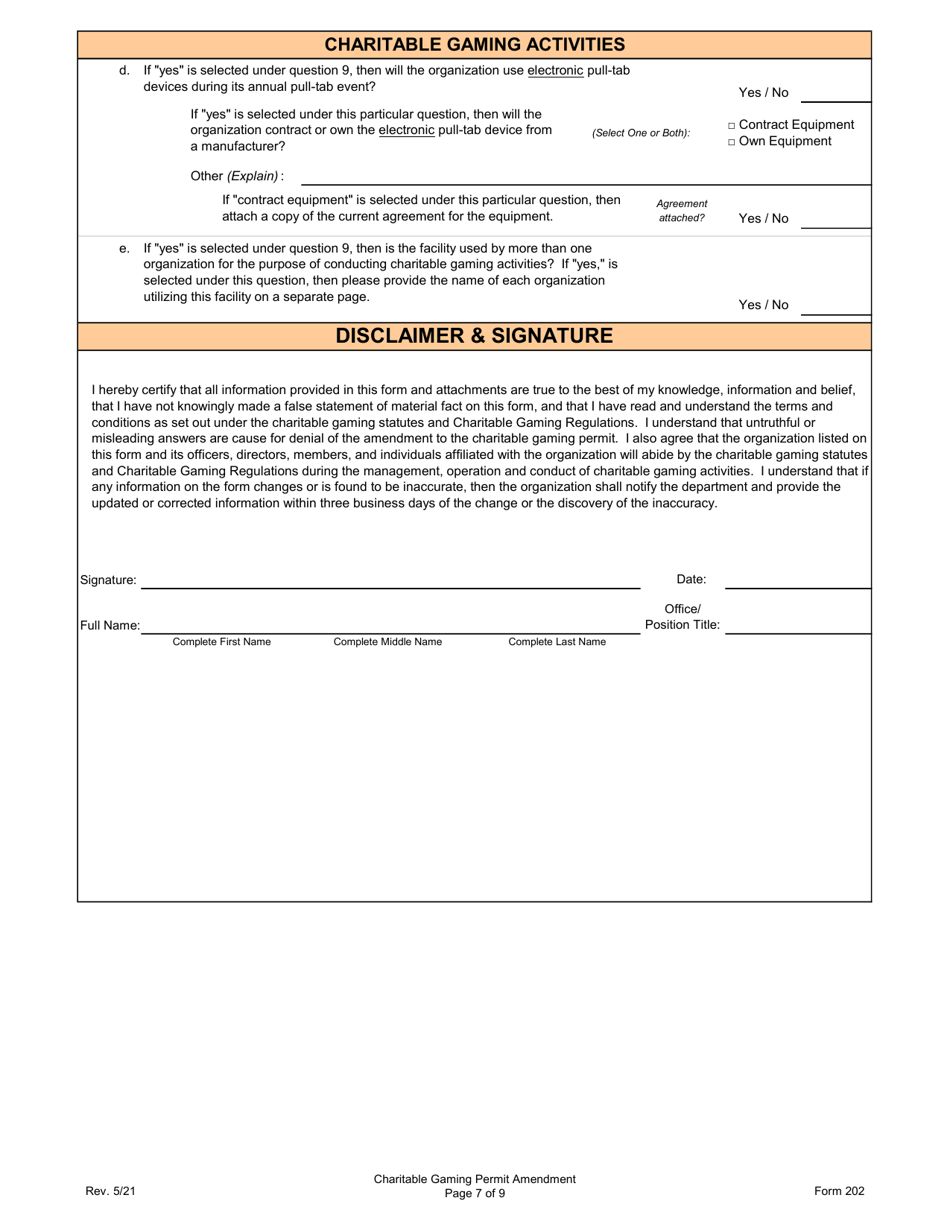 Form 202 Charitable Gaming Permit Amendment - Virginia, Page 7