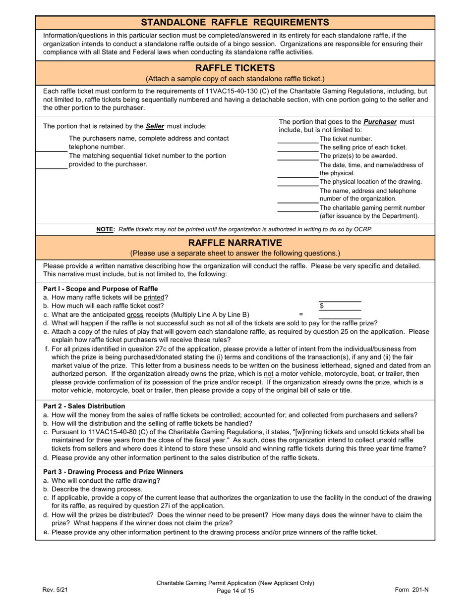 Form 201-N Charitable Gaming Permit Application (New Applicant Only) - Virginia, Page 14