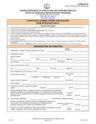 Form 201-N Charitable Gaming Permit Application (New Applicant Only) - Virginia