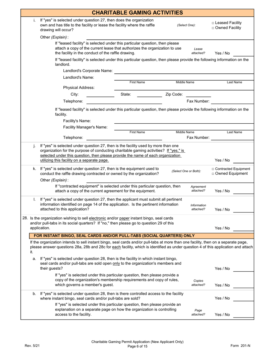 Form 201-N Charitable Gaming Permit Application (New Applicant Only) - Virginia, Page 6