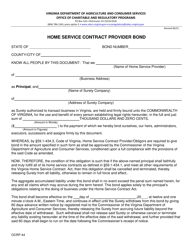 Form OCRP-44 Home Service Contract Provider Bond - Virginia