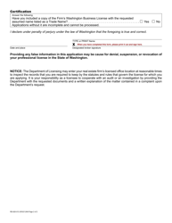 Form RE-620-012 Real Estate Firm Assumed Name Application - Washington, Page 2
