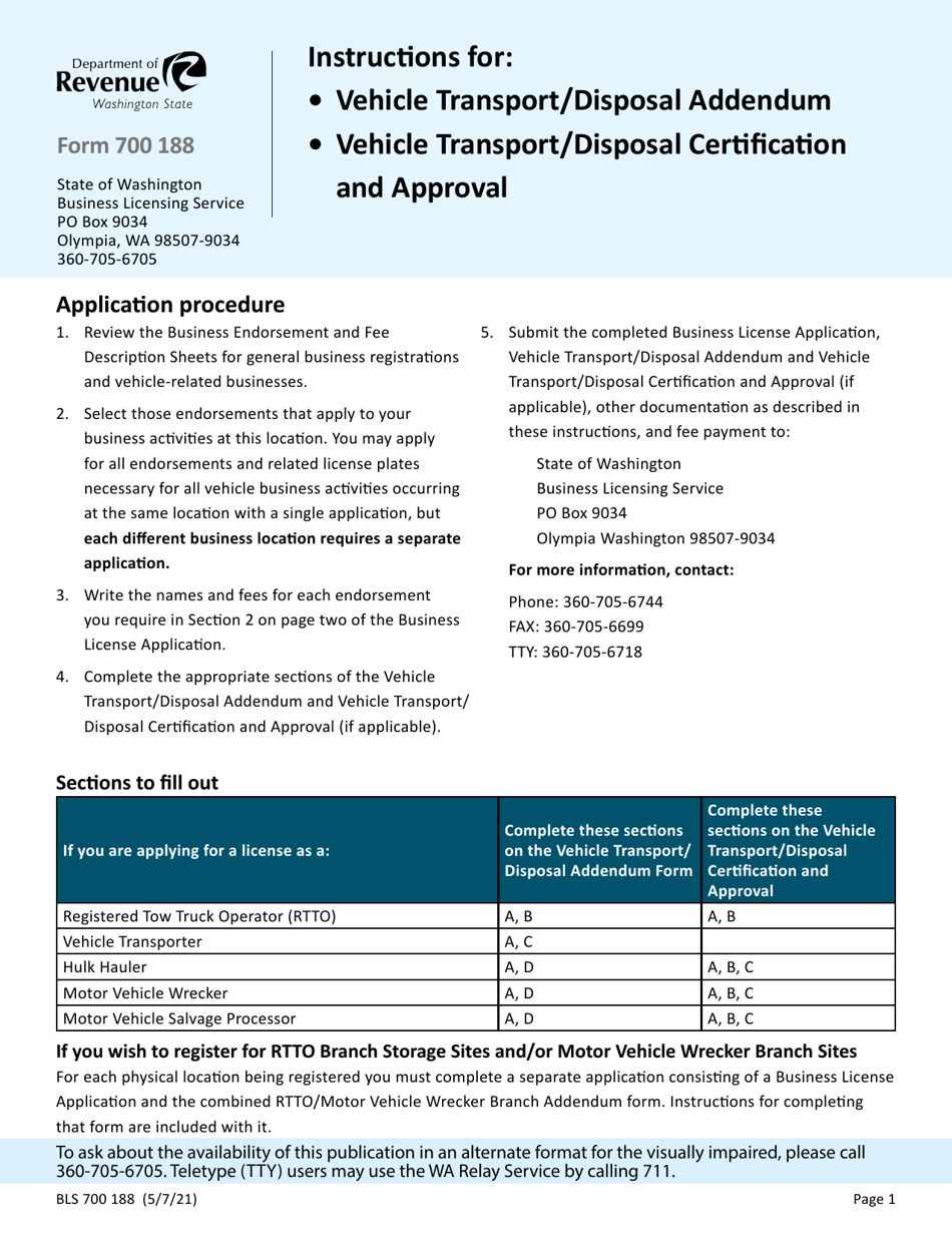 Form BLS700 183 Vehicle Transport / Disposal Addendum - Washington, Page 5