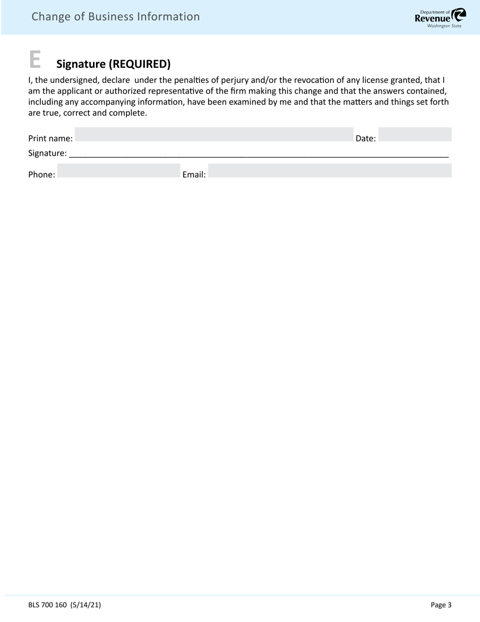 Form BLS700 160 Business Information Change Form - Washington, Page 3