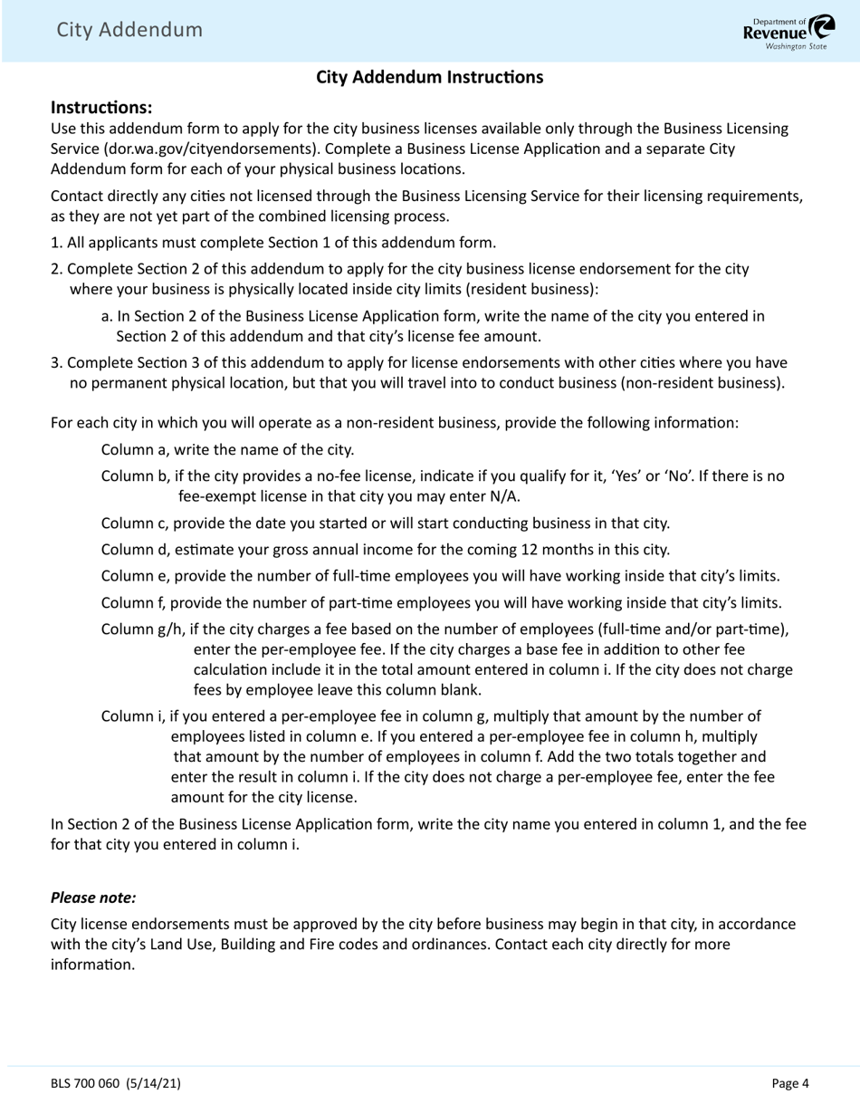 Form BLS700 060 City Addendum - Washington, Page 4