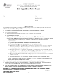 DSHS Form 09-741 Child Support Order Review Request - Washington