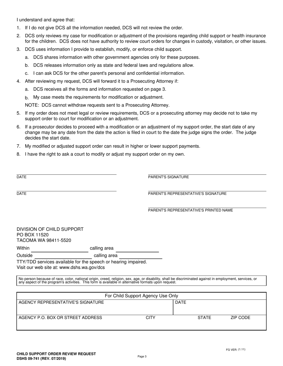 DSHS Form 09-741 Child Support Order Review Request - Washington, Page 3