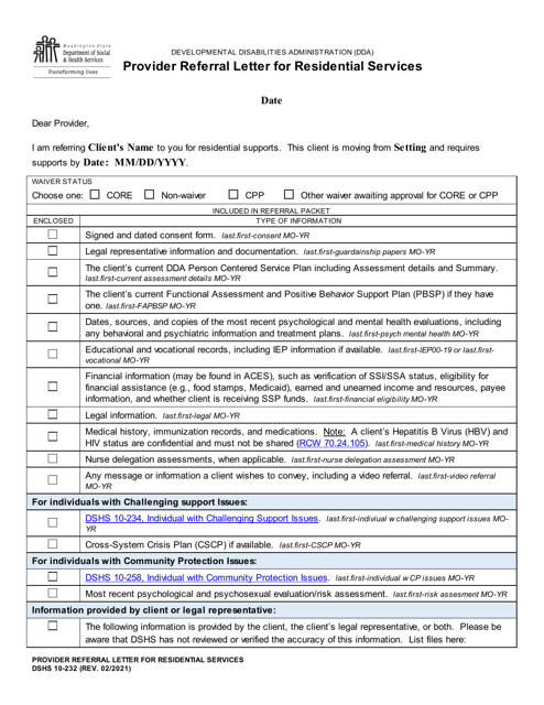 DSHS Form 10-232  Printable Pdf