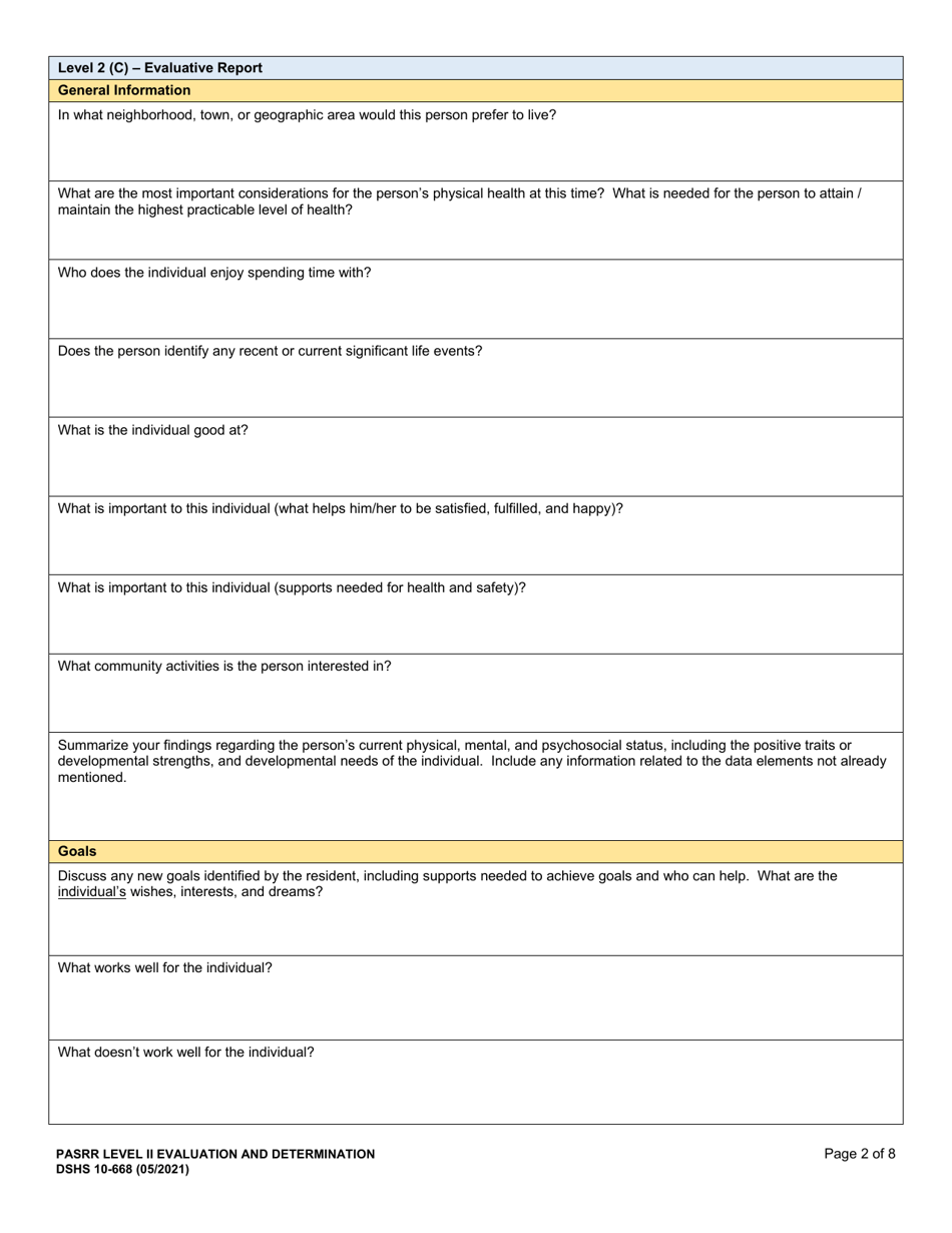 DSHS Form 10-688 Pasrr Level 2 Evaluation and Determination - Washington, Page 2