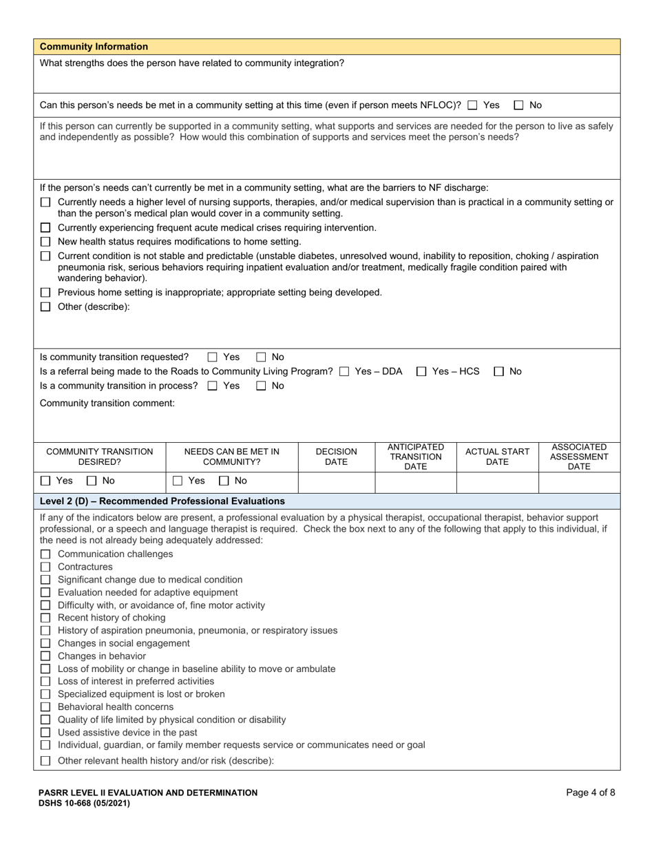 DSHS Form 10-688 Pasrr Level 2 Evaluation and Determination - Washington, Page 4