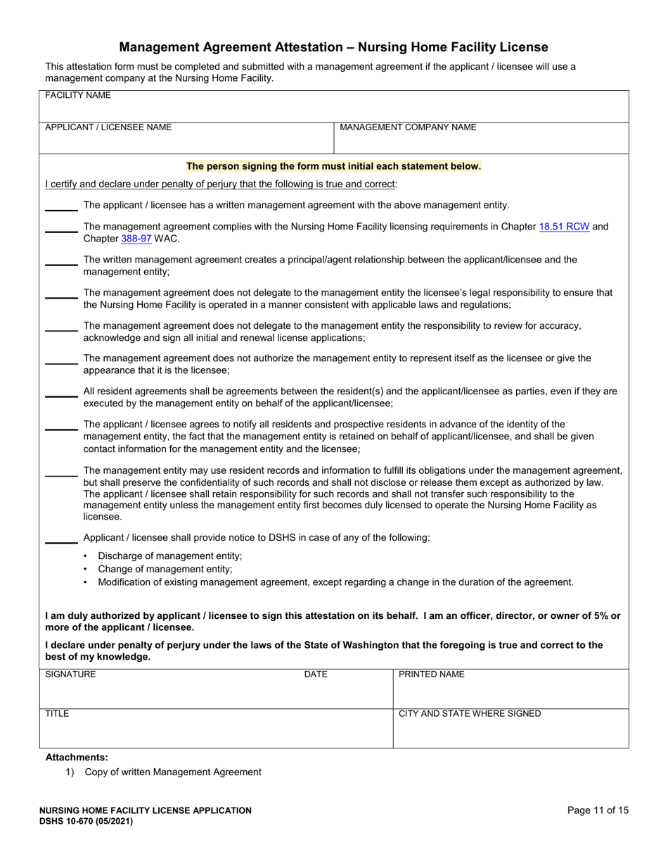 DSHS Form 10-670 Nursing Home Facility License Application - Washington, Page 11