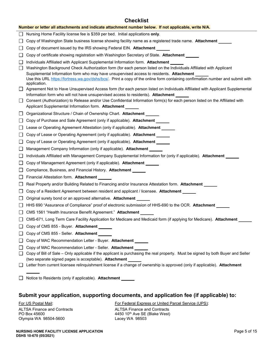 DSHS Form 10-670 Nursing Home Facility License Application - Washington, Page 5