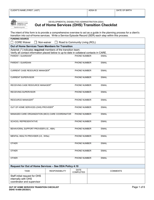 DSHS Form 10-669  Printable Pdf