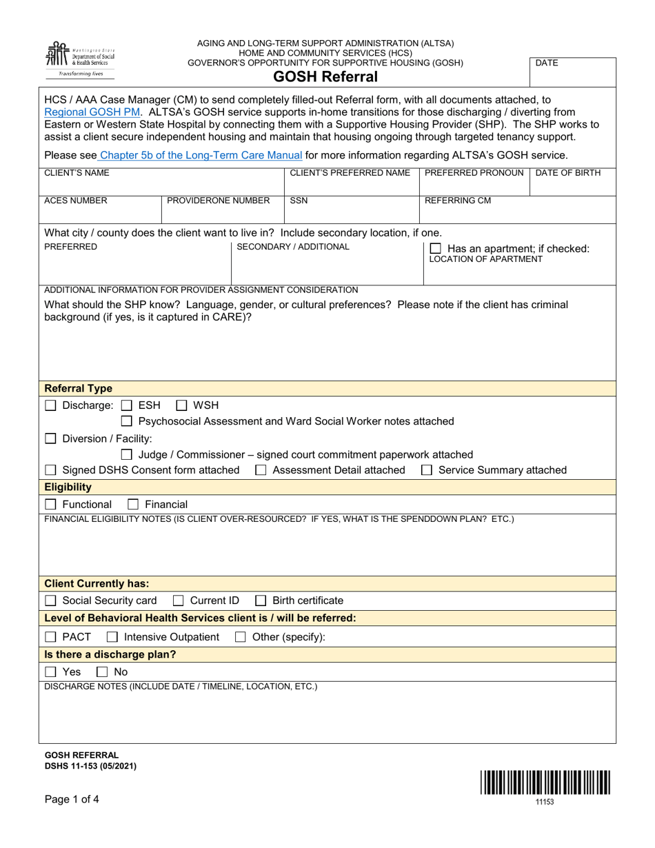 DSHS Form 11-153 Gosh Referral - Washington, Page 1