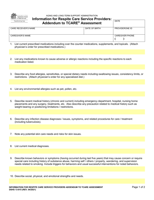 DSHS Form 13-915  Printable Pdf