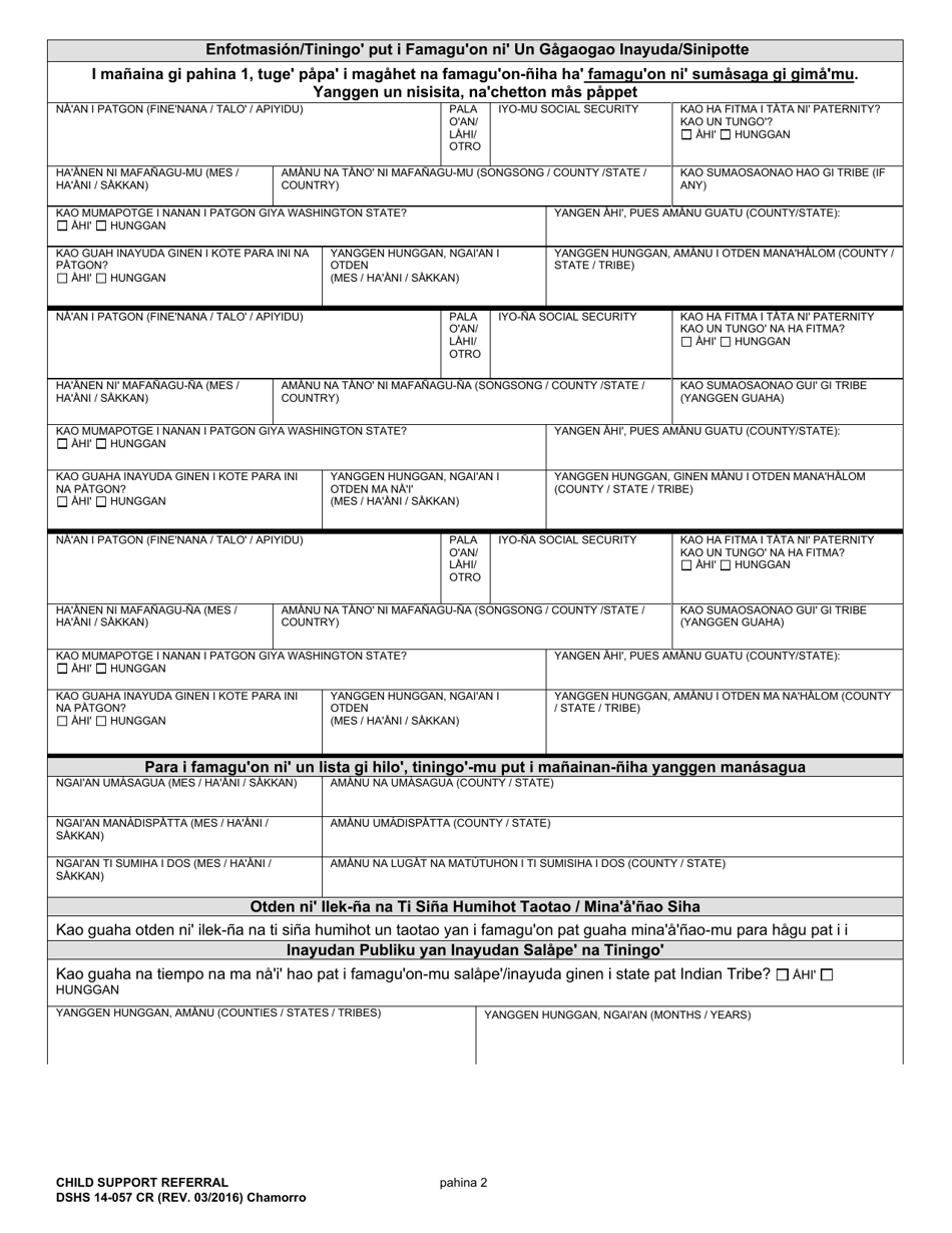 DSHS Form 14-057 Child Support Referral - Washington (Chamorro), Page 2