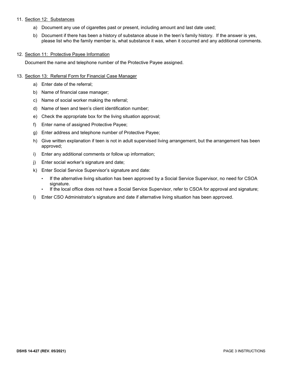 Instructions for DSHS Form 14-427 Teen Parent Living Assessment - Washington, Page 3