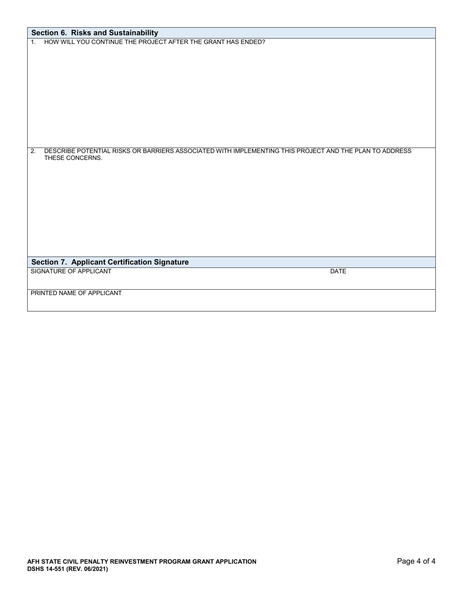 DSHS Form 14-551 Afh State Civil Penalty Reinvestment Program Grant Application - Washington, Page 4