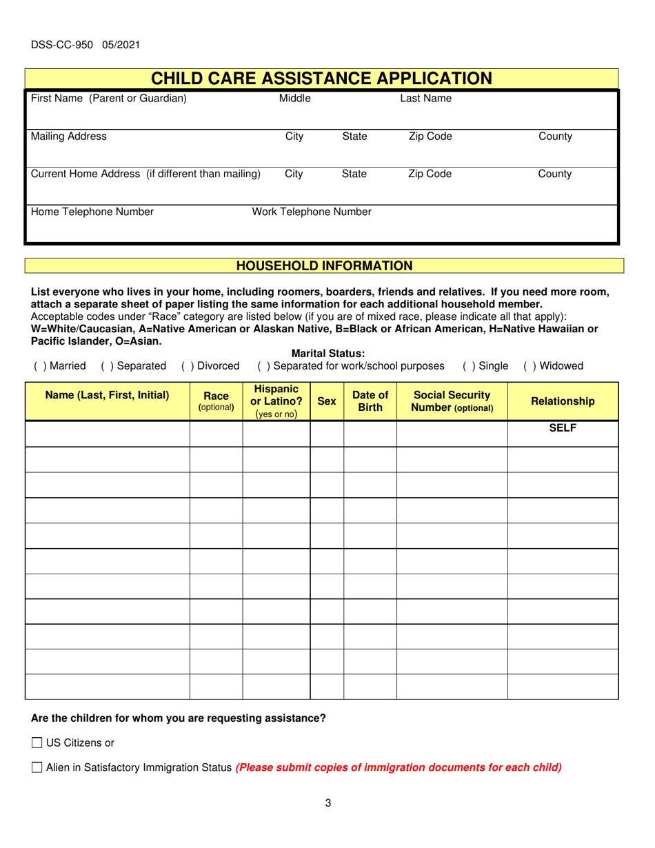 Form DSS-CC-950 Child Care Assistance Application - South Dakota, Page 3