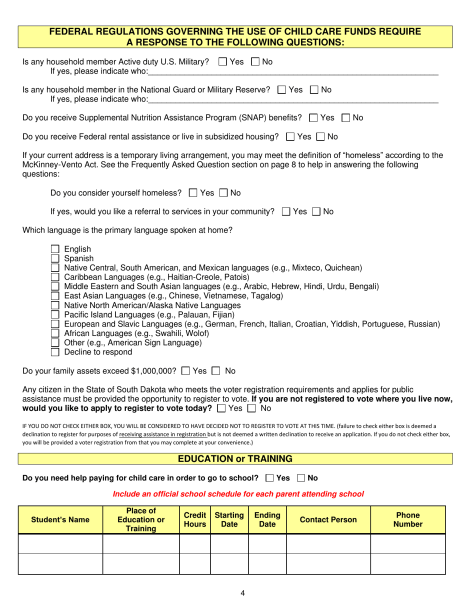 Form DSS-CC-950 Child Care Assistance Application - South Dakota, Page 4