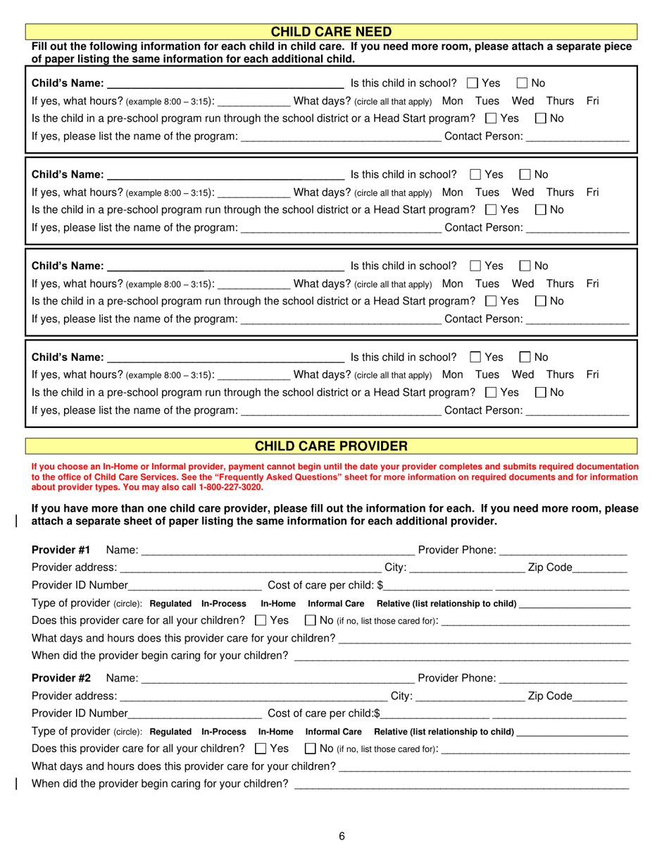Form DSS-CC-950 Child Care Assistance Application - South Dakota, Page 6