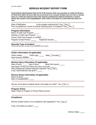Document preview: Form OLA-109 Serious Incident Report Form - South Dakota