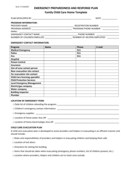 Form OLA-113 Emergency Preparedness and Response Plan Family Child Care Home Template - South Dakota
