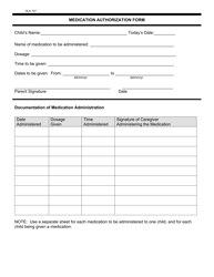 Document preview: Form OLA-107 Medication Authorization Form - South Dakota