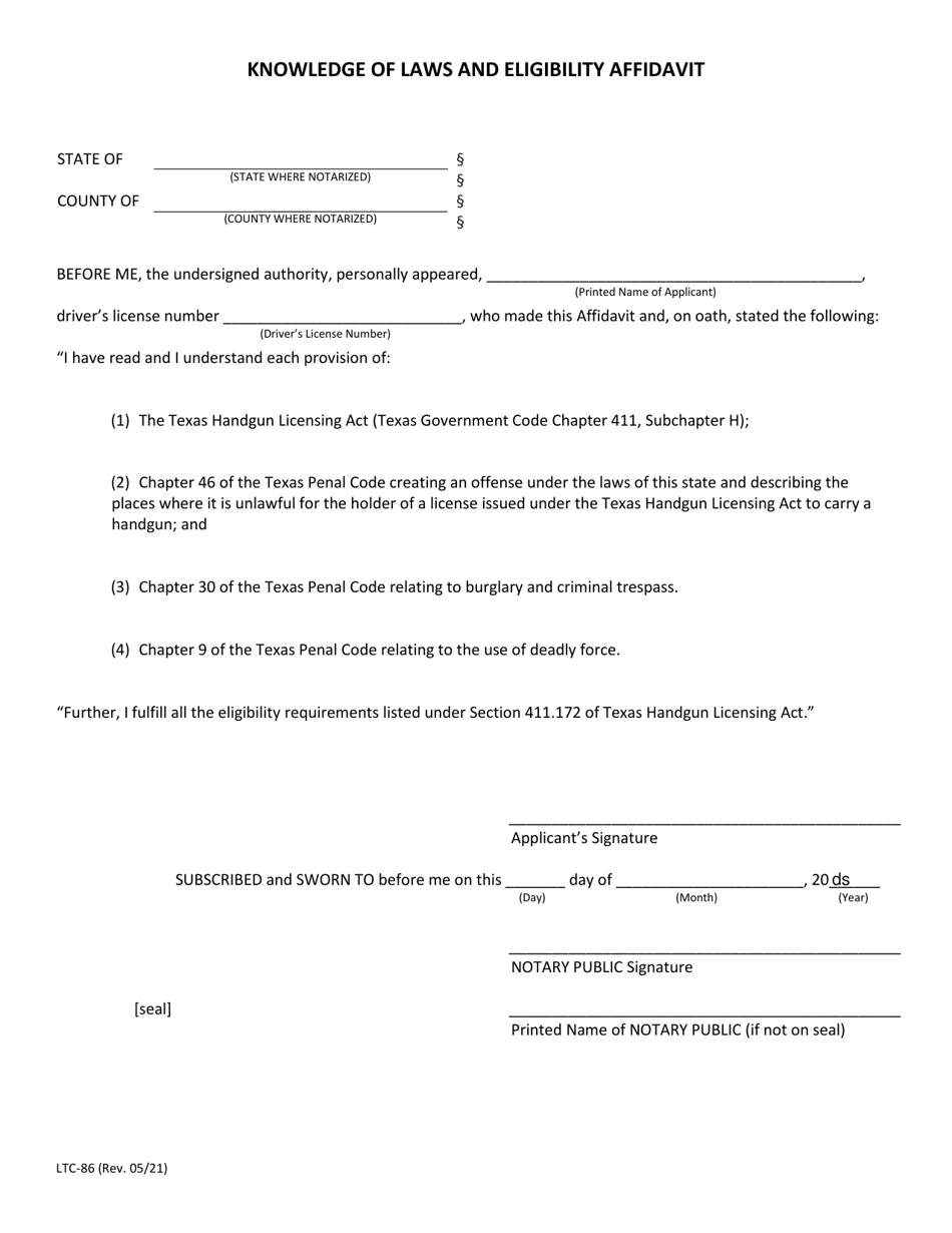 Form Ltc-86 Download Fillable Pdf Or Fill Online Knowledge Of Laws And 