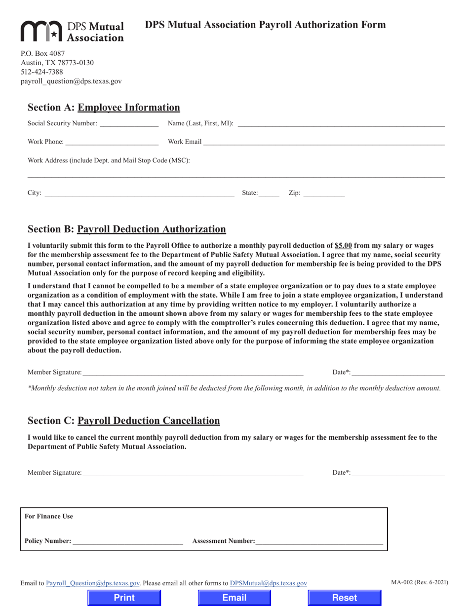 Form MA-002 Download Fillable PDF or Fill Online Dps Mutual Association ...