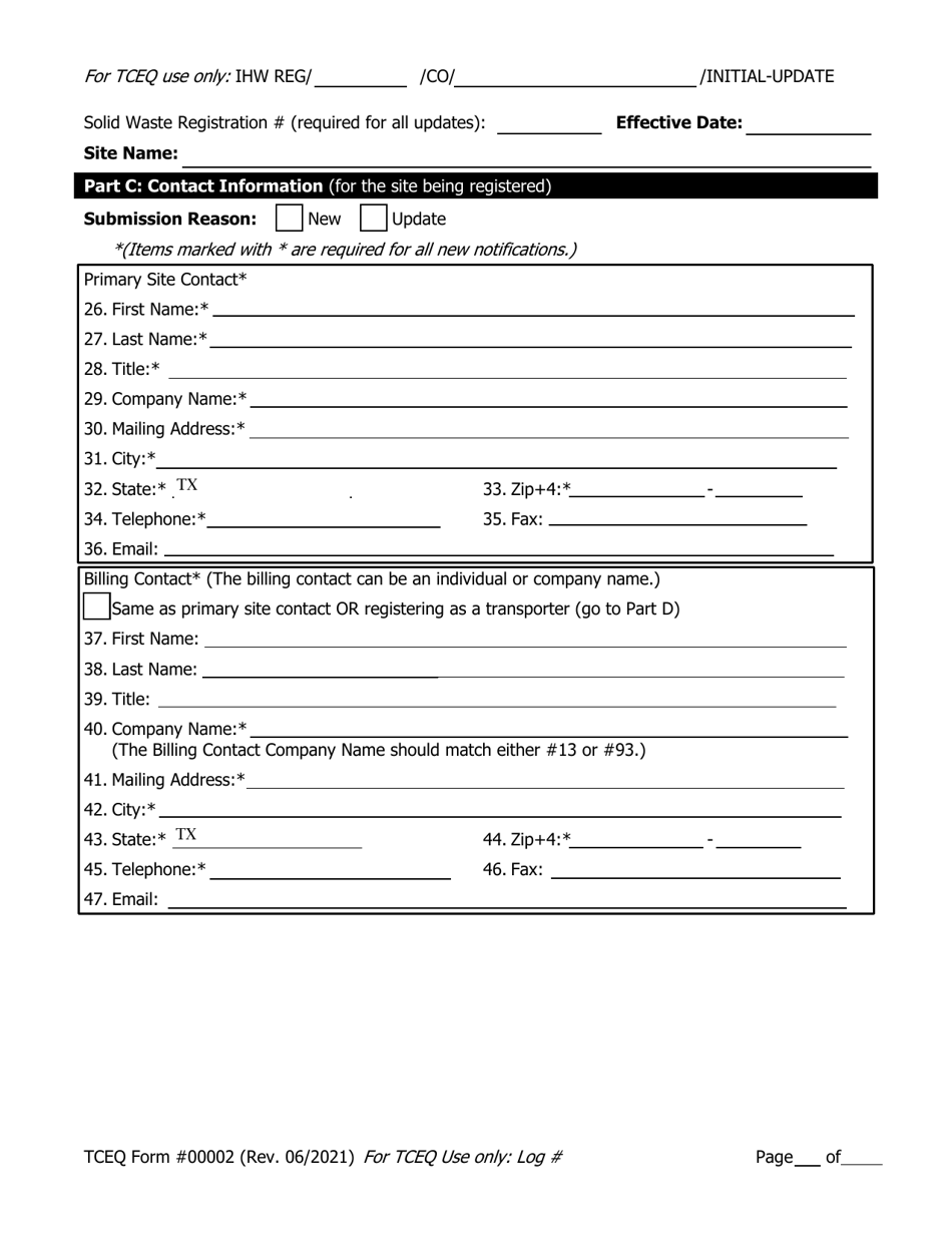 Form TCEQ-00002 Notification for Hazardous or Industrial Waste Management - Texas, Page 3