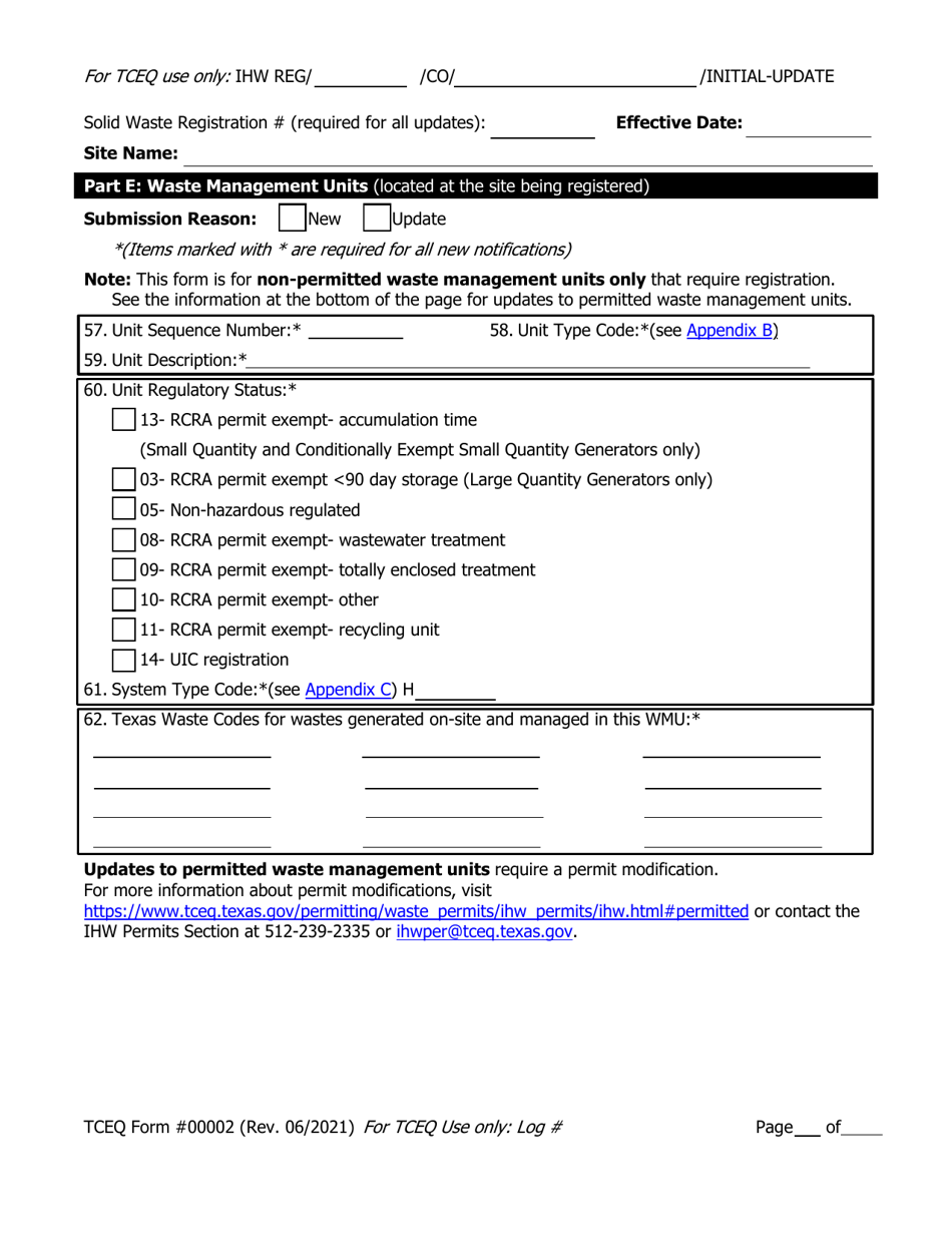 Form TCEQ-00002 Notification for Hazardous or Industrial Waste Management - Texas, Page 5