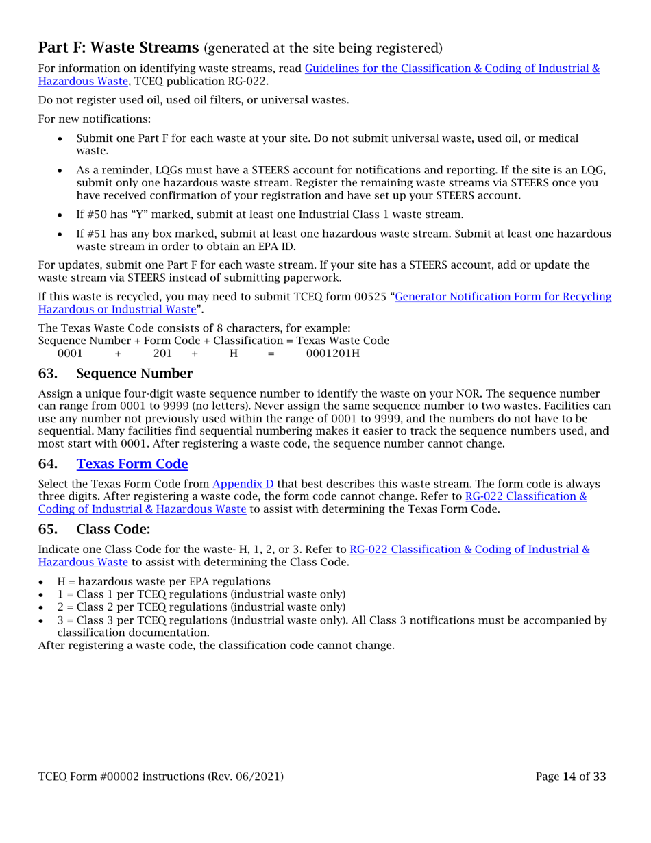 Instructions for Form TCEQ-00002 Notification for Hazardous or Industrial Waste Management - Texas, Page 14