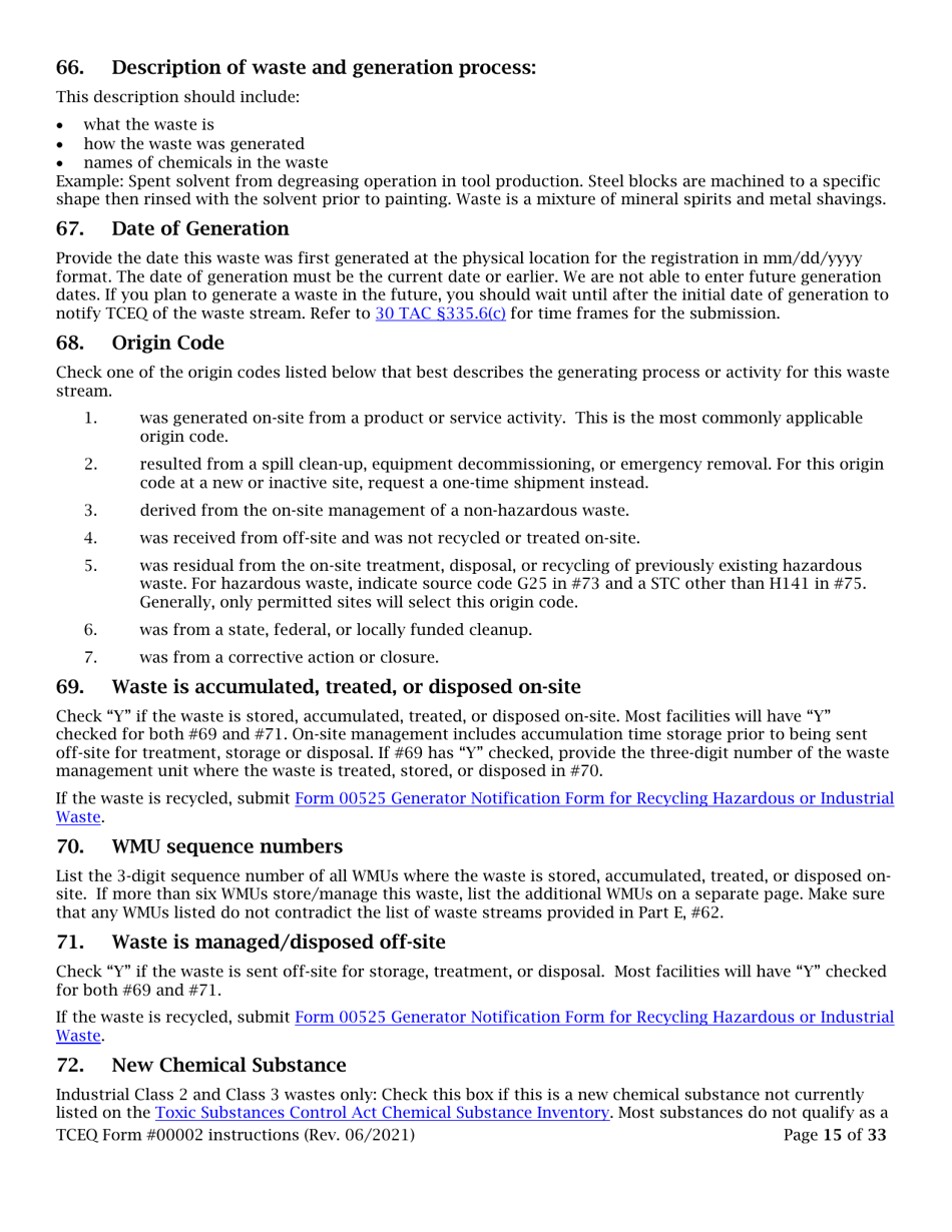 Instructions for Form TCEQ-00002 Notification for Hazardous or Industrial Waste Management - Texas, Page 15