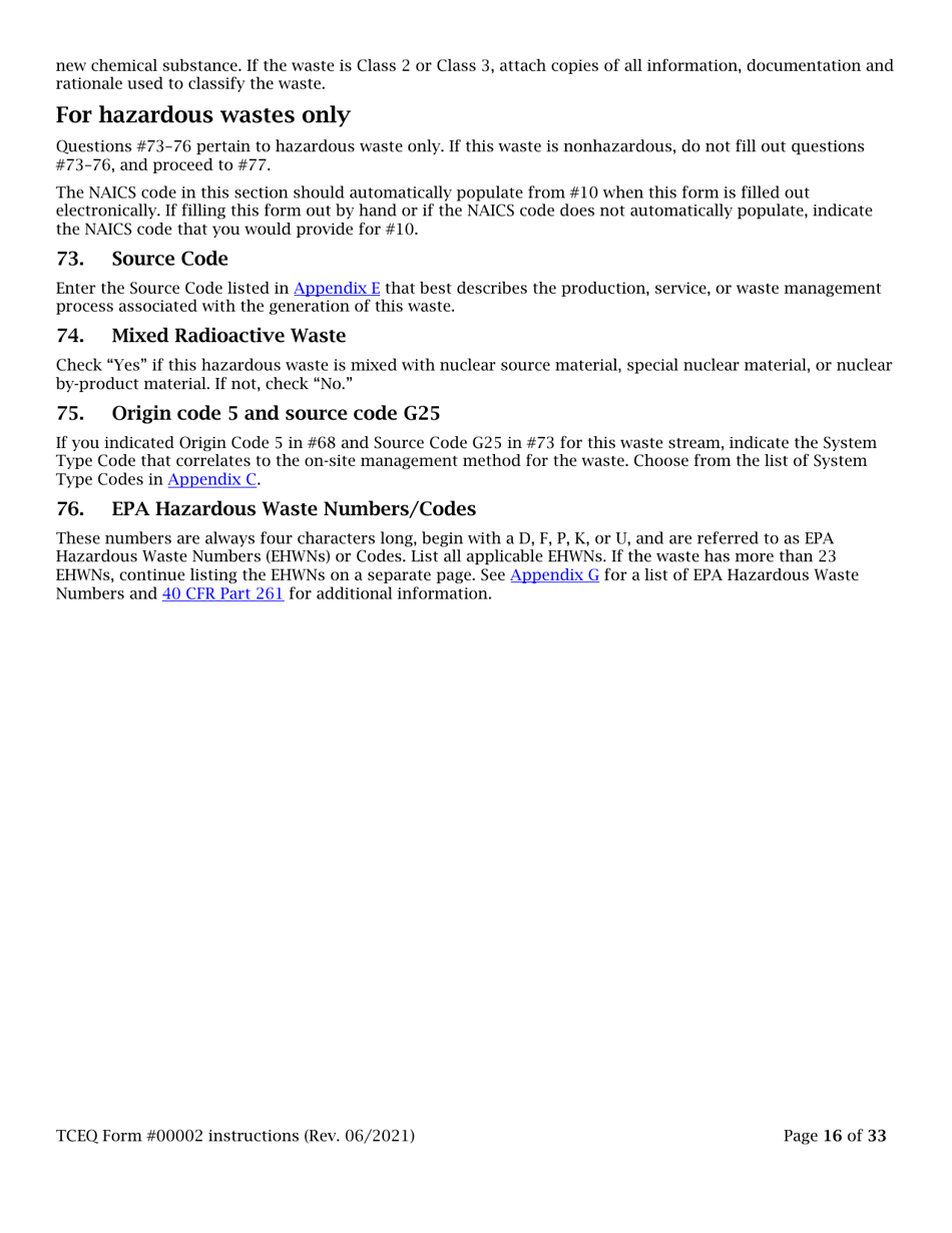 Instructions for Form TCEQ-00002 Notification for Hazardous or Industrial Waste Management - Texas, Page 16